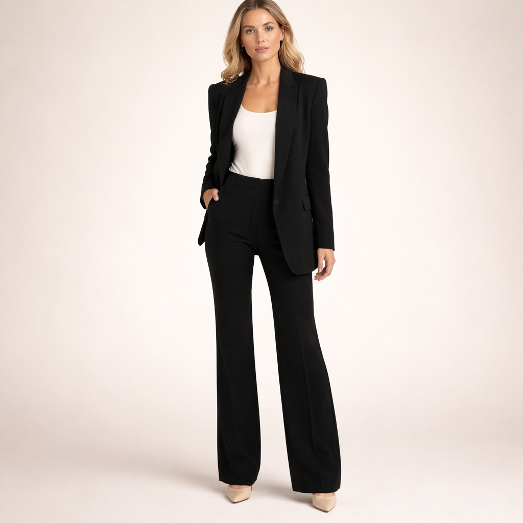 Vanessa | Elegancki zestaw garniturowy z rozszerzanymi nogawkami