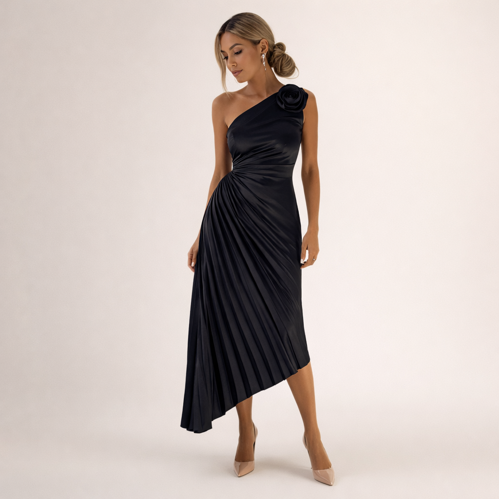 Mandy | Elegancka plisowana sukienka na jedno ramię