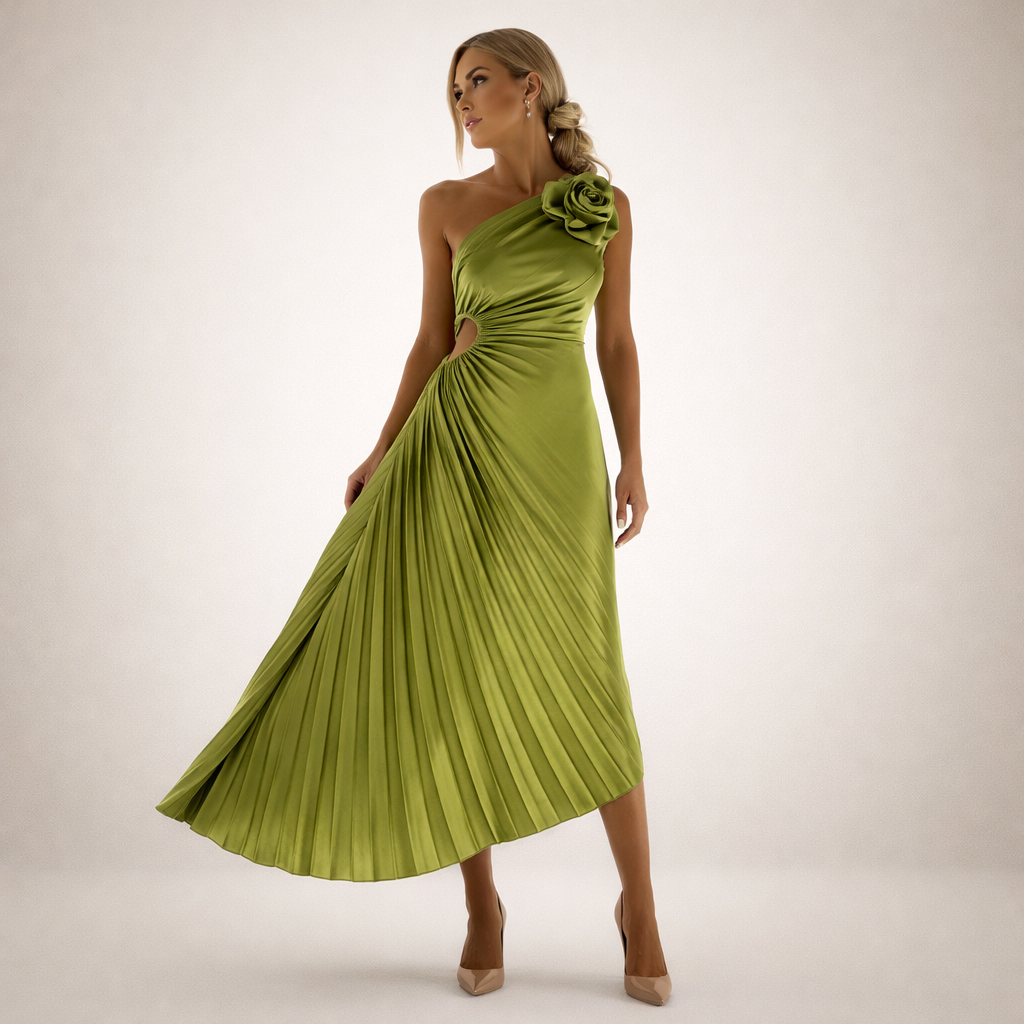 Mandy | Elegancka plisowana sukienka na jedno ramię