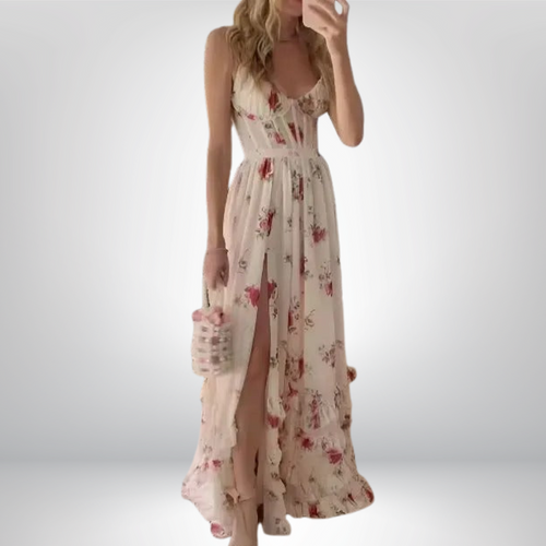Zara | Elegancka sukienka maxi w kwiaty z rozcięciem na specjalne okazje