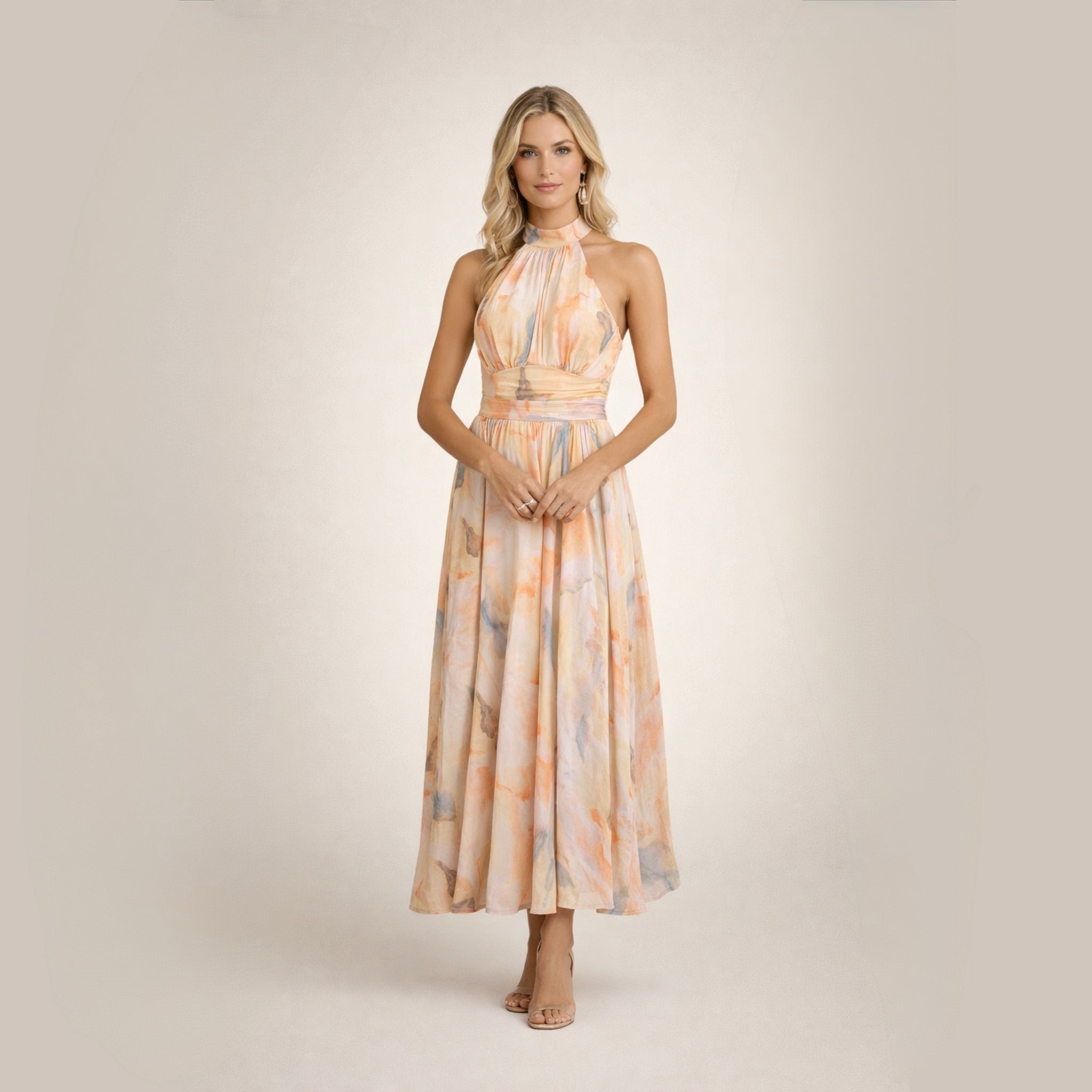 Sandra | Elegancka akwarelowa sukienka maxi na lato