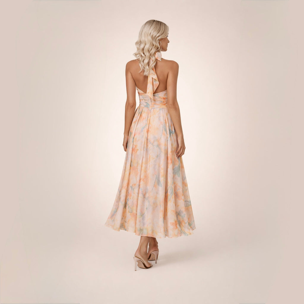 Sandra | Elegancka sukienka maxi na lato, akwarelowy motyw